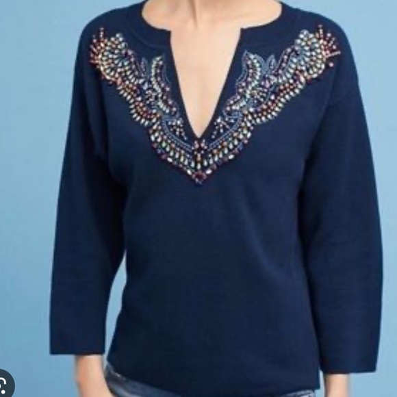 Anthropologie Moth Beaded Sweater - Picture 2 of 5